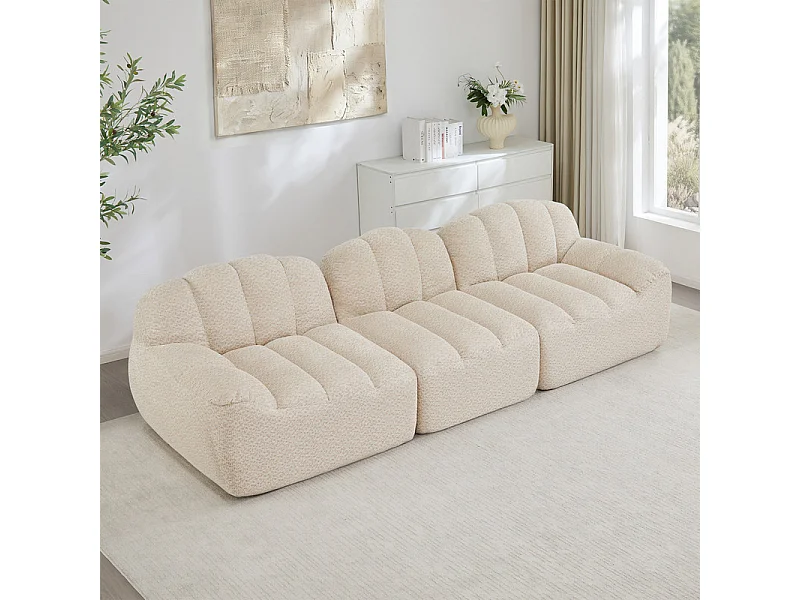 Canapé modulable en forme de coque - 3 places - velours côtelé - 288x104x79cm - Beige