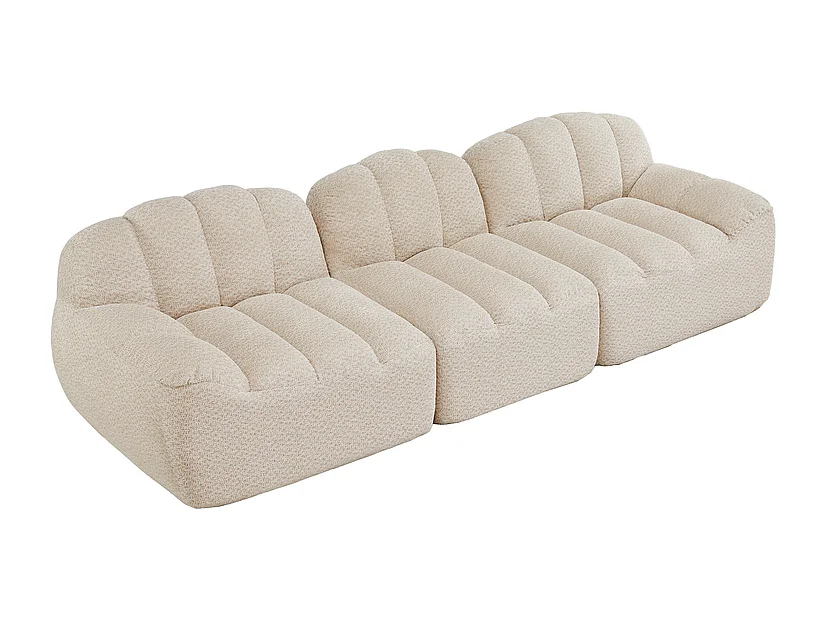 Canapé modulable en forme de coque - 3 places - velours côtelé - 288x104x79cm - Beige