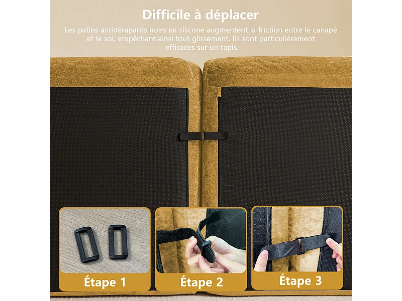 Canapé 4 places d'angle modulable en tissu chenille, avec pouf, 358x171x76cm, Jaune