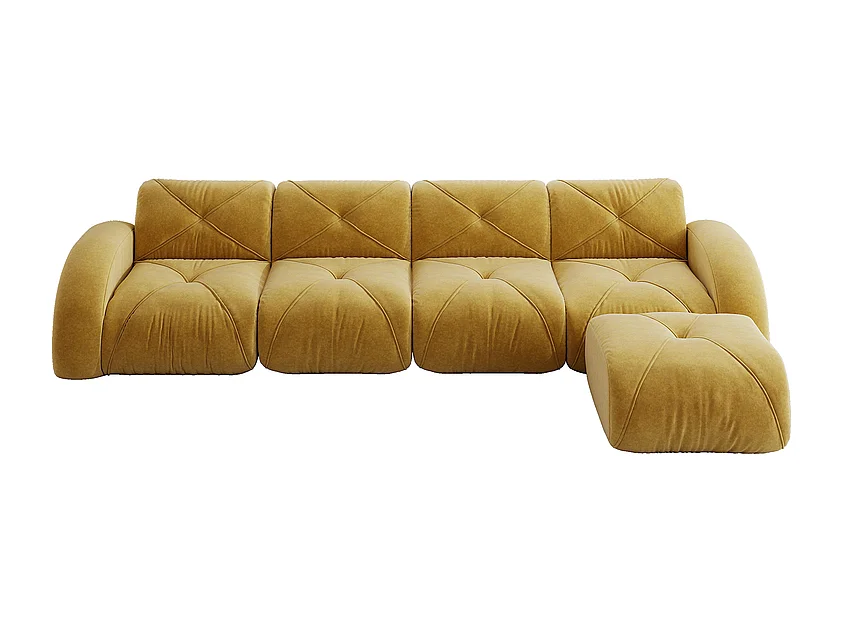 Canapé 4 places d'angle modulable en tissu chenille, avec pouf, 358x171x76cm, Jaune