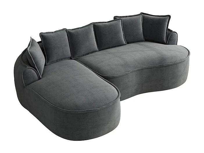 Canapé d'angle gauche modulable en tissu chenille, avec méridienne et coussins, 252x164x67cm, Gris