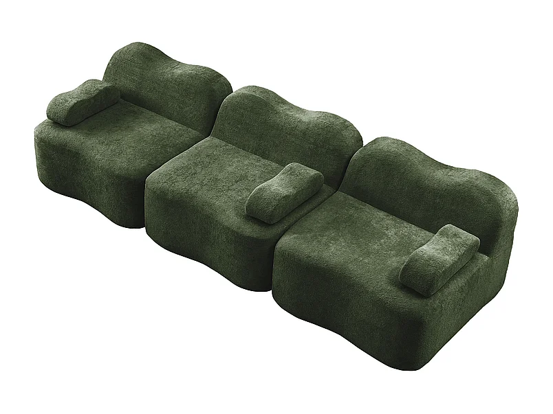 Canapé 3 places modulable forme vague en velours, avec coussin d'accoudoir, 288x98x70cm, Vert