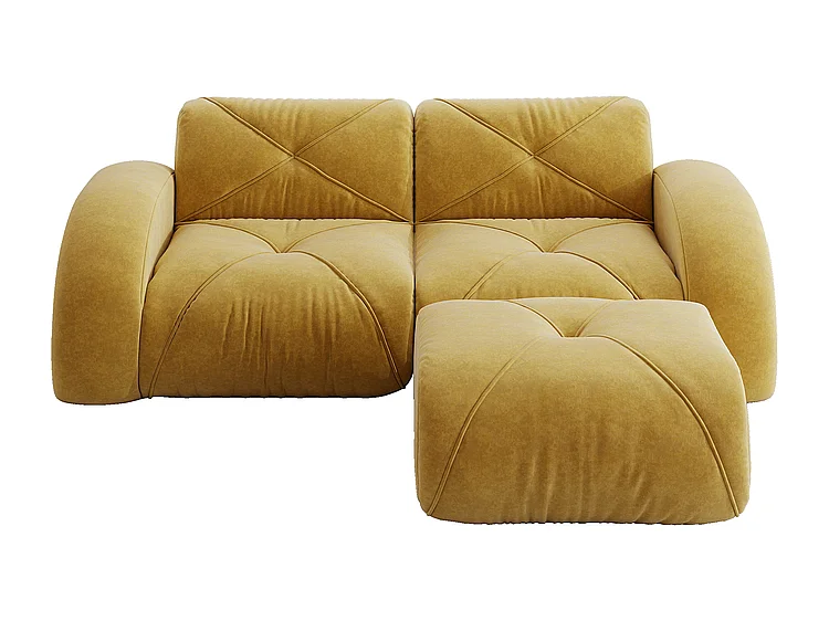 Canapé 2 places d'angle modulable en tissu chenille, avec pouf, 204x171x76cm, Jaune