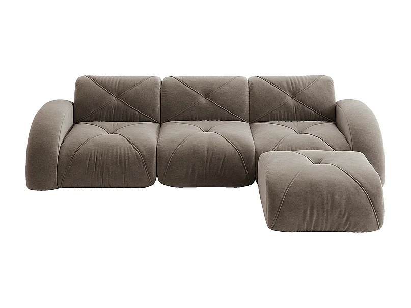 Canapé 3 places d'angle modulable en tissu chenille, avec pouf, 281x171x76cm, Marron