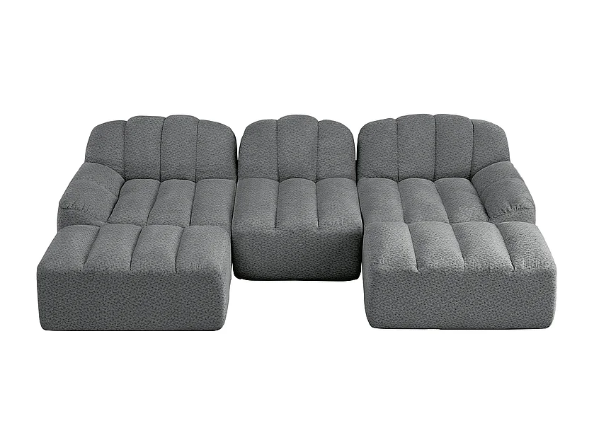 Canapé 3 places d'angle modulable, avec 2 pouf, en velours côtelé, 288x165x79cm, Gris