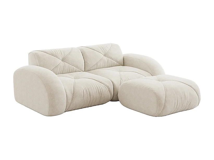 Canapé 2 places d'angle modulable en tissu chenille, avec pouf, 204x171x76cm, Blanc