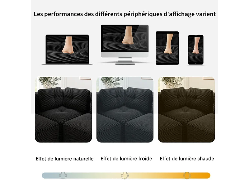 Canapé d'angle gauche modulable en velours côtelé, avec 4 coussins, 177x177x69cm, Noir