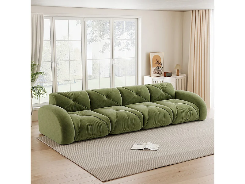 4-zits modulaire bank van chenillestof, 358x95x76cm, Groen