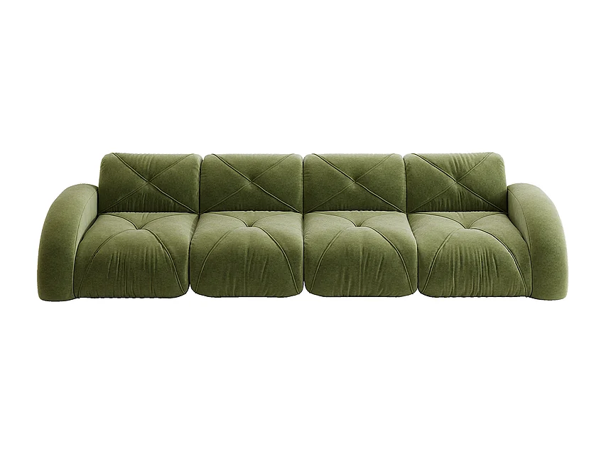 4-zits modulaire bank van chenillestof, 358x95x76cm, Groen