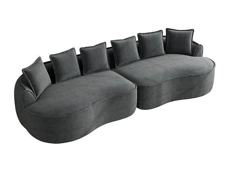Canapé 4 places modulable en tissu chenille, avec 6 coussins, 63cm assise profonde, 320x114x67cm, Gris
