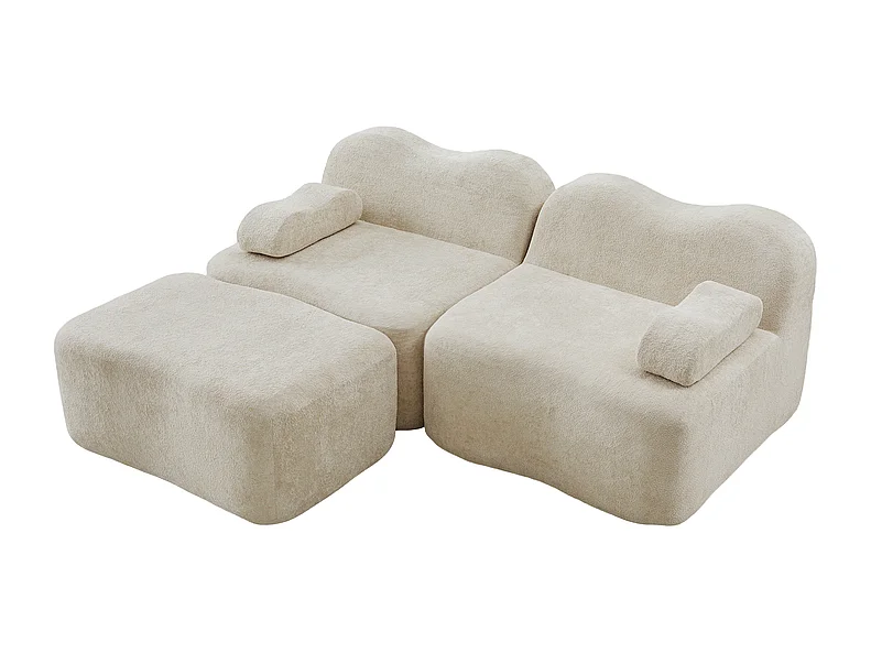 Canapé d'angle modulable en velours, avec pouf et coussin d'accoudoir mobile, 192x167x70cm, Beige