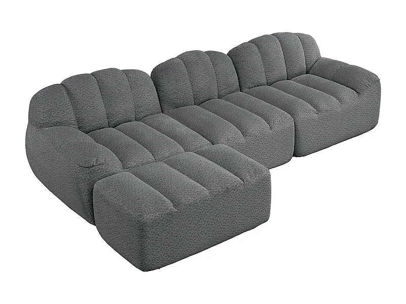 Canapé 3 places modulable en forme de L - avec pouf - velours côtelé - 288x165x79cm - Gris