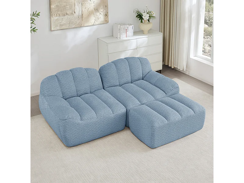 Canapé d'angle modulable en velours côtelé - 68cm d'assise profonds - 210x165x79cm - Bleu