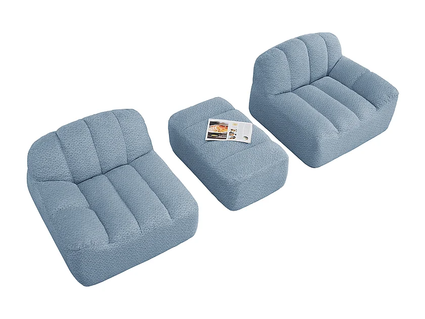 Canapé d'angle modulable en velours côtelé - 68cm d'assise profonds - 210x165x79cm - Bleu