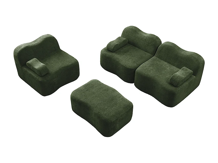Canapé d'angle modulable en velours, avec pouf et coussin d'accoudoir, 288x167x70cm, Vert