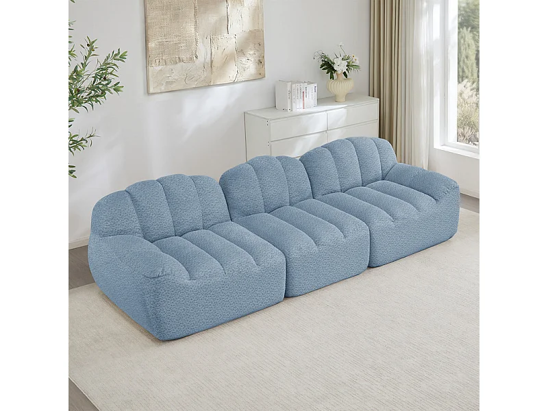 Canapé modulable en forme de coque - 3 places - velours côtelé - 288x104x79cm - Bleu