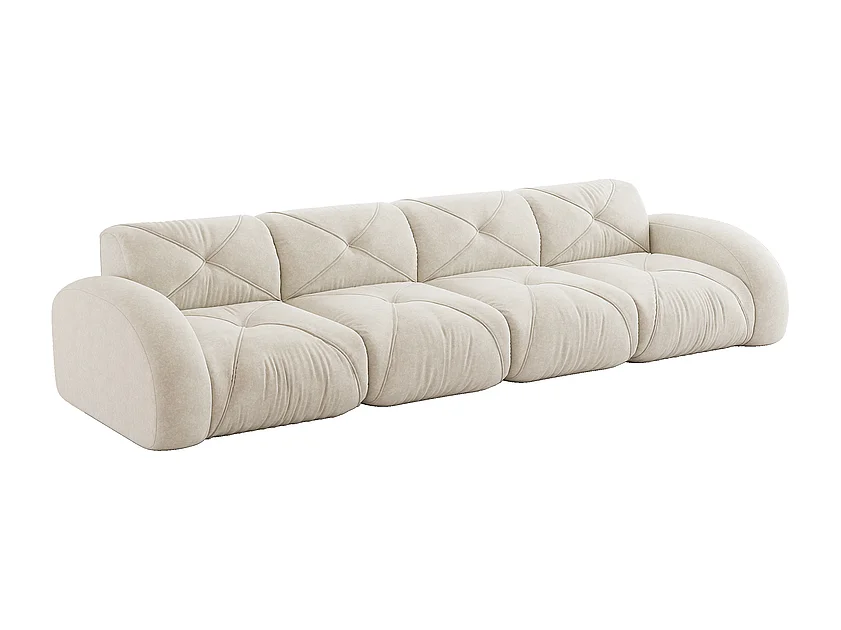 Canapé 4 places modulable en tissu chenille, 358x95x76cm, Blanc