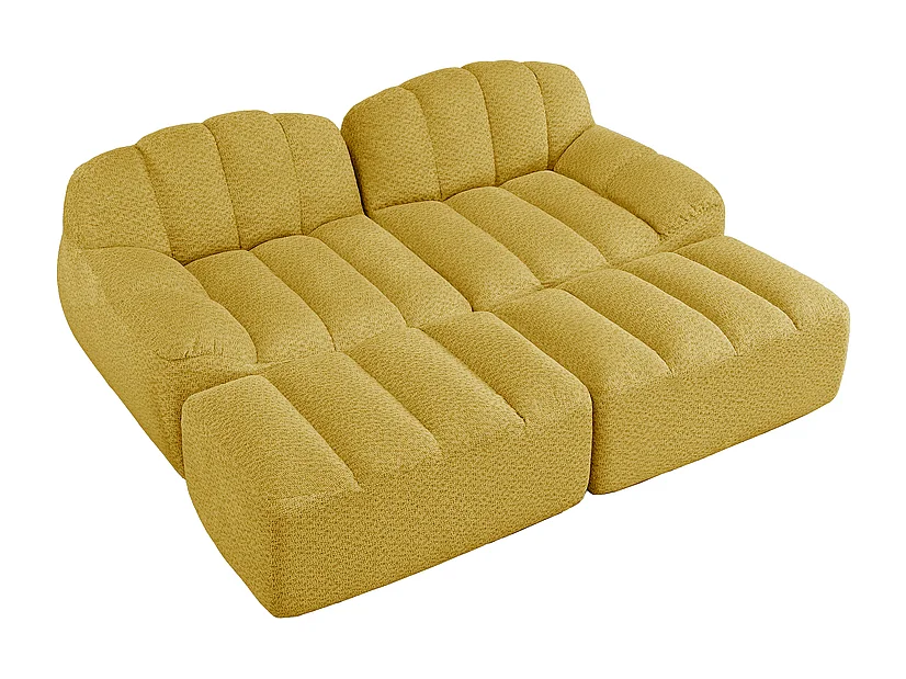 Canapé 2 places modulable en velours côtelé - avec 2 pouf - 68cm d'assise profonds - 210x165x79cm - Jaune