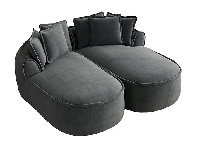 Canapé 2 places modulable en tissu chenille, méridienne double, avec 6 coussins, 184x164x67cm, Gris
