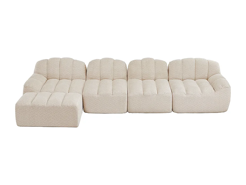 Canapé d'angle modulable en velours côtelé beige, ergonomique, sans assemblage, 366x165x79cm