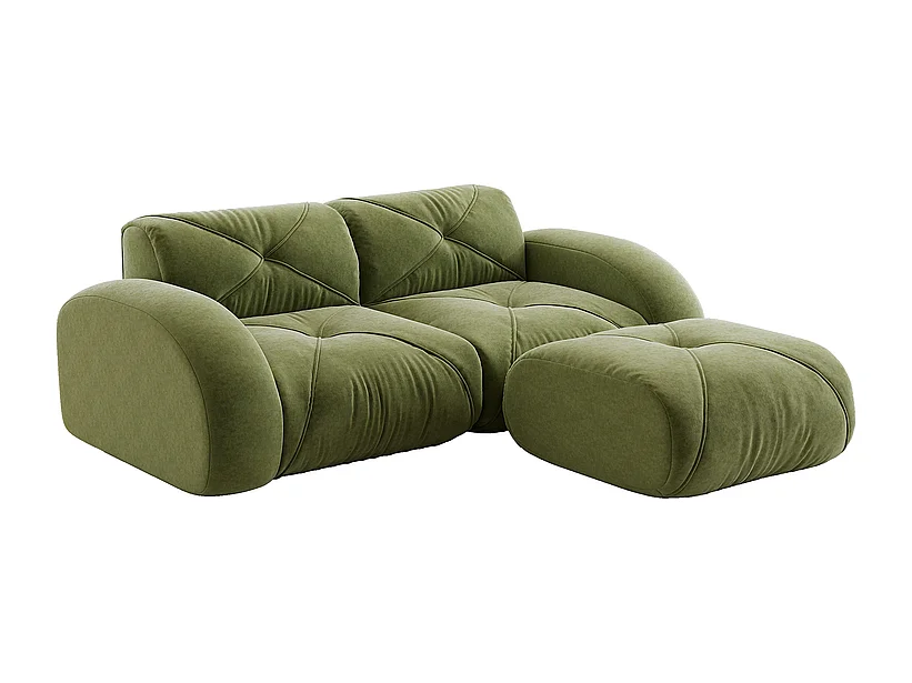 Canapé 2 places d'angle modulable en tissu chenille, avec pouf, 204x171x76cm, Vert
