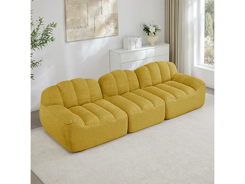 Canapé modulable en forme de coque - 3 places - velours côtelé - 288x104x79cm - Jaune