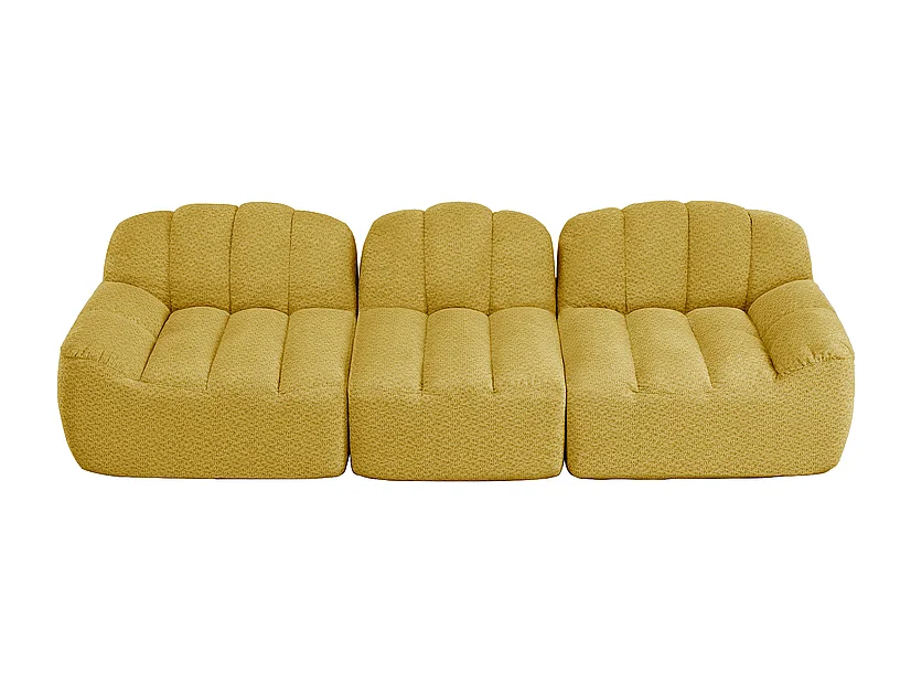 Canapé modulable en forme de coque - 3 places - velours côtelé - 288x104x79cm - Jaune