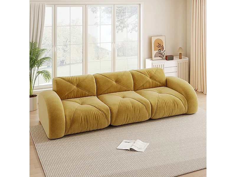 Canapé 3 places modulable en tissu chenille, 281x95x76cm, Jaune