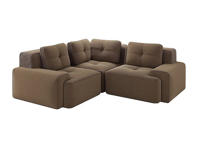 Canapé d'angle gauche modulable en velours côtelé, avec 4 coussins, 177x177x69cm, Marron