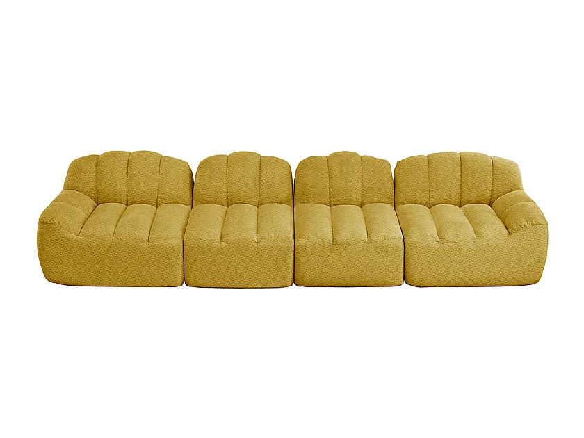 Canapé 4 places modulable en velours côtelé, ergonomique, sans assemblage, 366x104x79cm, Jaune