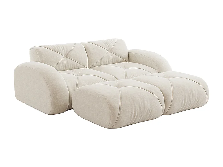 Canapé d'angle modulable en tissu chenille, 2 places, avec 2 pouf, 204x171x76cm, Blanc