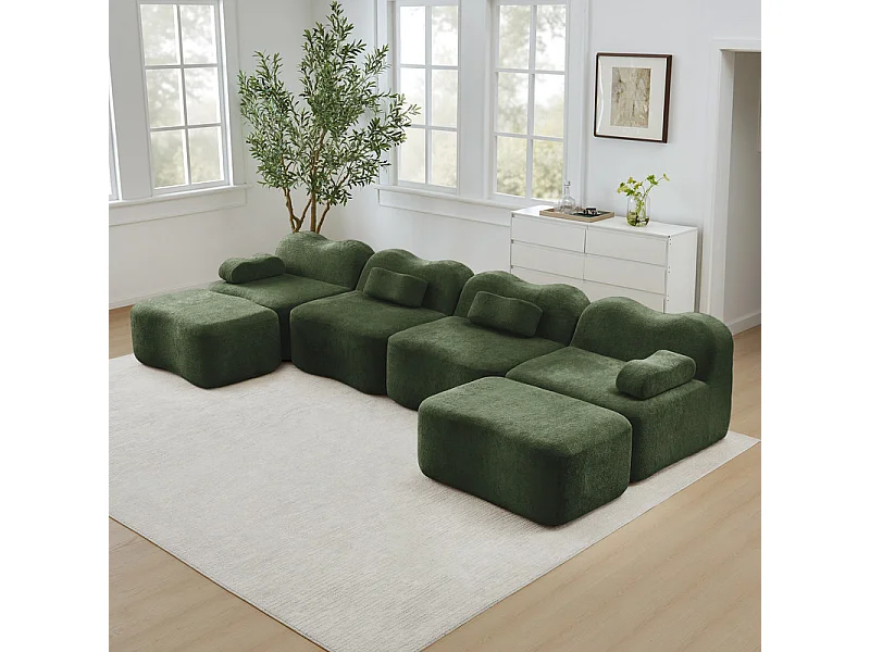 Modulaire U-hoekbank - 4-zits - met 2 poefs - Fluweel - 384x167x70cm - Groen