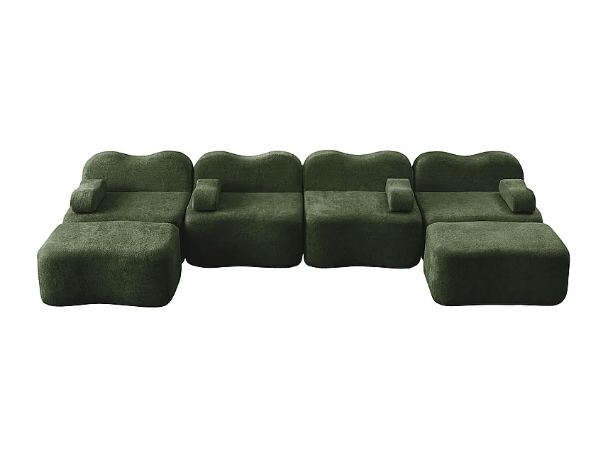 Modulaire U-hoekbank - 4-zits - met 2 poefs - Fluweel - 384x167x70cm - Groen
