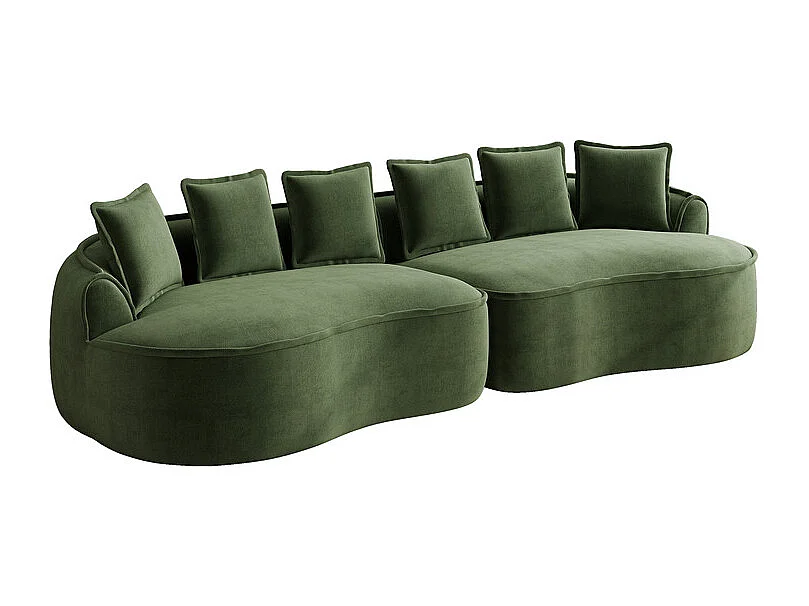 Canapé 4 places modulable en tissu chenille, avec 6 coussins, 63cm assise profonde, 320x114x67cm, Vert