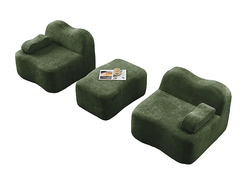 Modulares Ecksofa aus Samt, mit Hocker und mobilem Armlehnkissen, 192x167x70cm, Grün