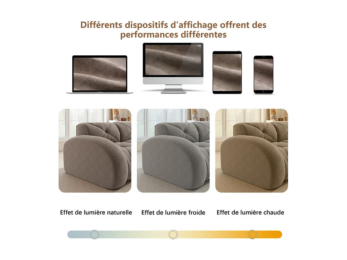 Canapé 2 places d'angle modulable en tissu chenille, avec pouf, 204x171x76cm, Marron