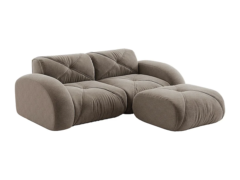 Canapé 2 places d'angle modulable en tissu chenille, avec pouf, 204x171x76cm, Marron