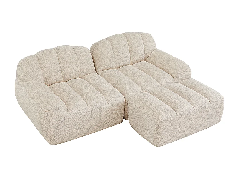 Canapé d'angle modulable en velours côtelé - 68cm d'assise profonds - 210x165x79cm - Beige