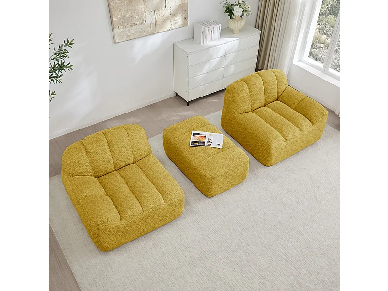 Canapé d'angle modulable en velours côtelé - 68cm d'assise profonds - 210x165x79cm - Jaune