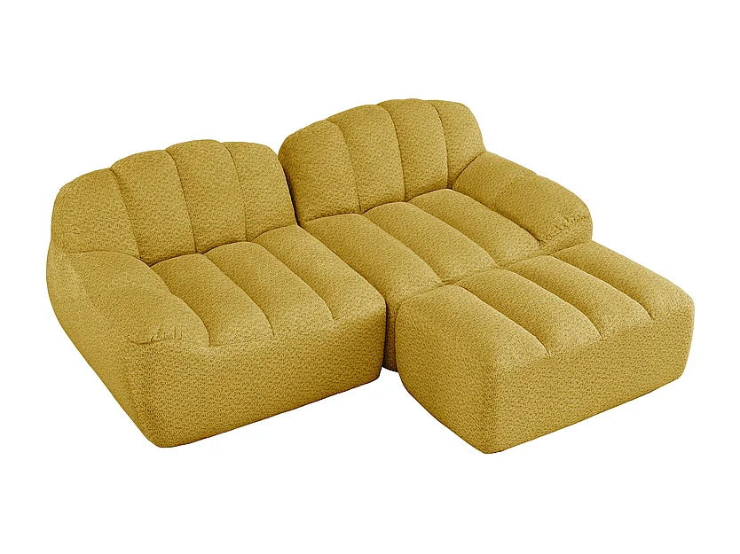 Canapé d'angle modulable en velours côtelé - 68cm d'assise profonds - 210x165x79cm - Jaune
