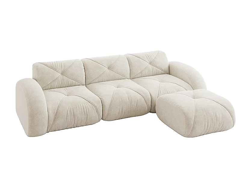 Canapé 3 places d'angle modulable en tissu chenille, avec pouf, 281x171x76cm, Blanc