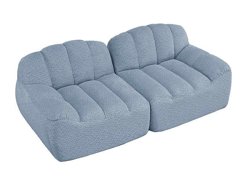 Canapé modulable 2 places en velours côtelé - 68cm d'assise profonds - 210x104x79cm - Bleu