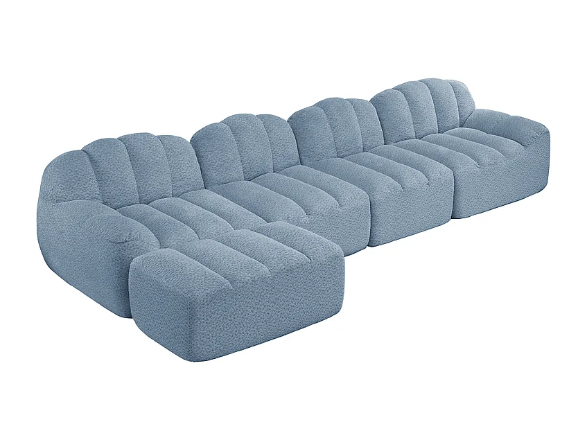 Canapé d'angle modulable en velours côtelé bleu, ergonomique, sans assemblage, 366x165x79cm
