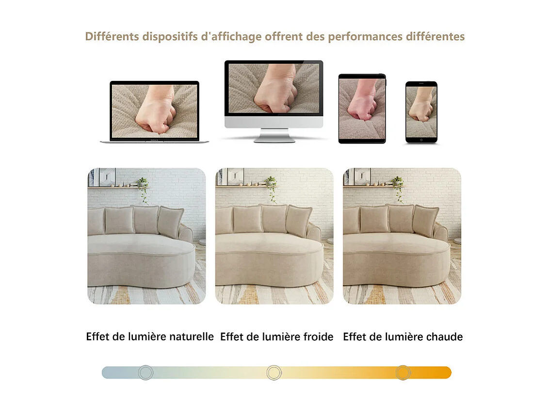 Canapé 2 places modulable en tissu chenille, méridienne double, avec 6 coussins, 184x164x67cm, Beige