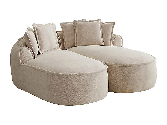 Canapé 2 places modulable en tissu chenille, méridienne double, avec 6 coussins, 184x164x67cm, Beige