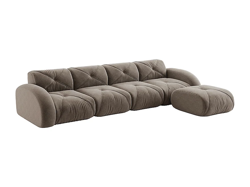 Canapé 4 places d'angle modulable en tissu chenille, avec pouf, 358x171x76cm, Marron