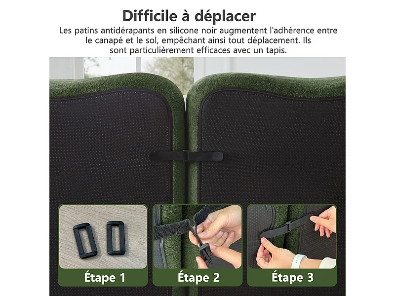 Canapé 2 places d'angle modulable en velours, avec 2 pouf, 192x167x70cm, Vert