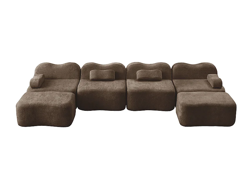 Modulaire U-hoekbank - 4-zits - met 2 poefs - Fluweel - 384x167x70cm - Bruin