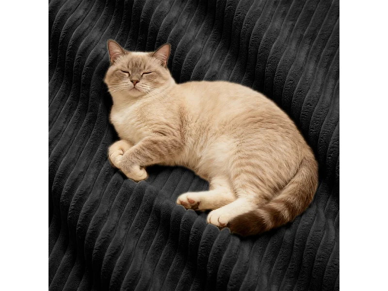 Canapé d'angle modulable en U en velours côtelé - avec 2 pouf - 297x177x69cm - Noir