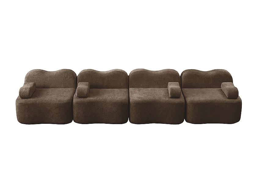 Canapé modulable en velours - 4 places - coussin d'accoudoir mobile - 384x98x70cm - Marron